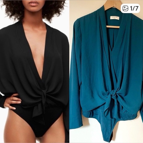 Babaton Tops - Aritzia Babaton Edgar's Teal Tie Front Bodysuit Size Large